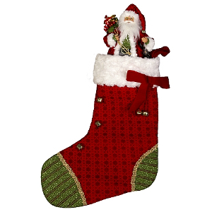 Носок для подарков (h=60 см) с Дедом морозом (h=30 см) (цвет: красный)
