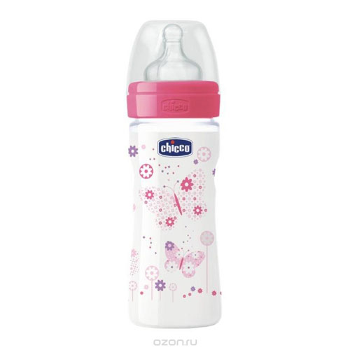 Бутылочка для кормления Wellbeing Girl силиконовая соска средний поток - 250 мл (розовая)