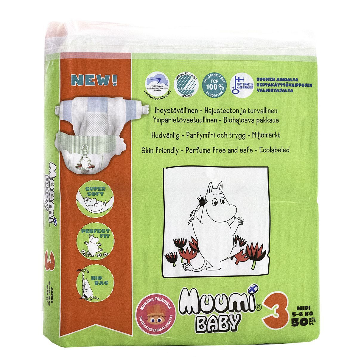 Подгузники Muumi Baby Midi 3 (5-8 кг) - 50 шт