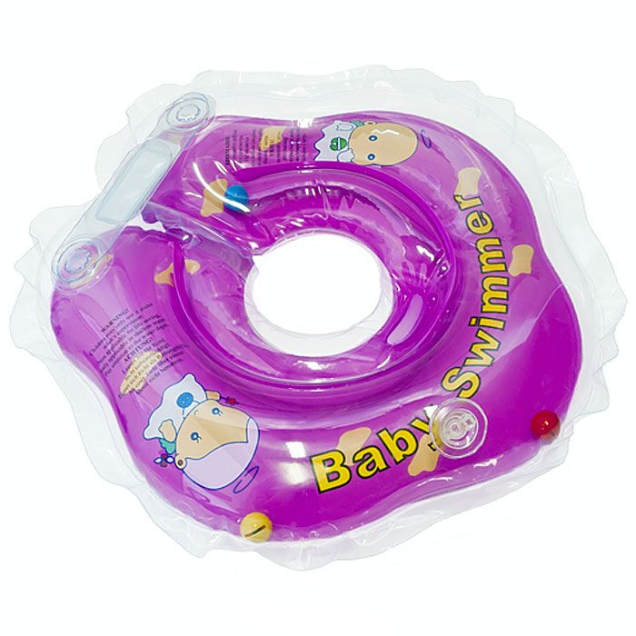 Круг на шею для купания малышей от 3 кг (фиолетовый полуцвет с погремушкой)