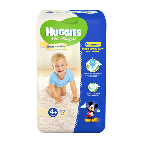 Подгузники Huggies Ultra Comfort для мальчиков 4+ (10-16 кг) - 17 шт