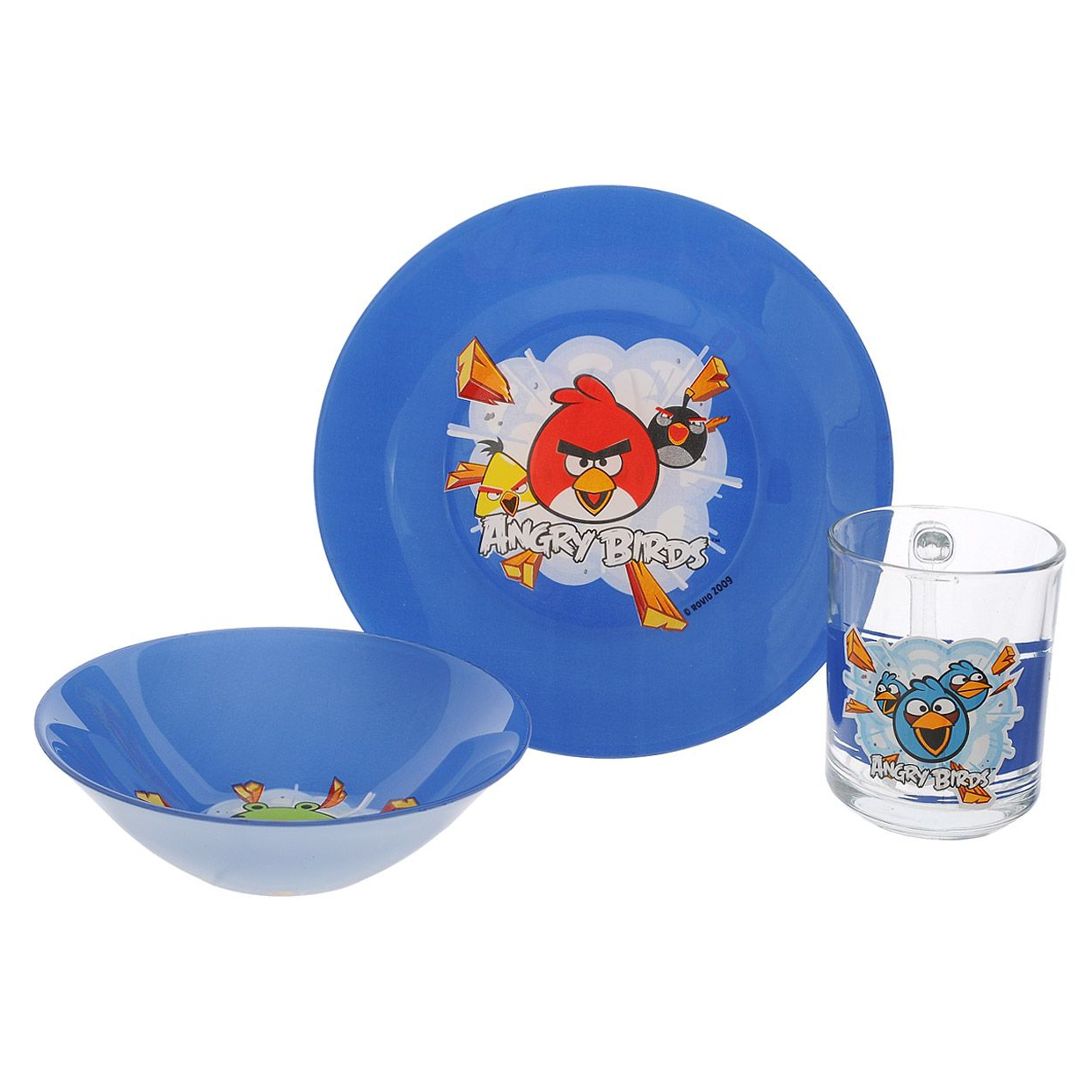 Набор детской посуды Angry Birds Синий (стекло)