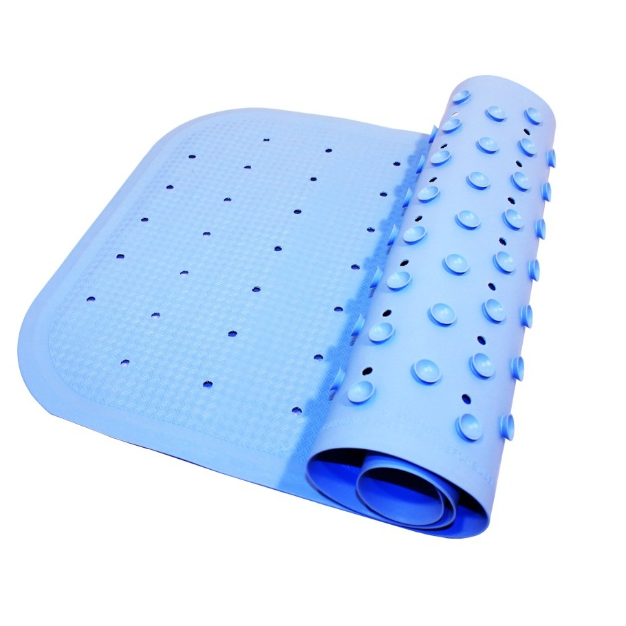 Антискользящий резиновый коврик для ванны 34,5х76 см с отверстиями (голубой)