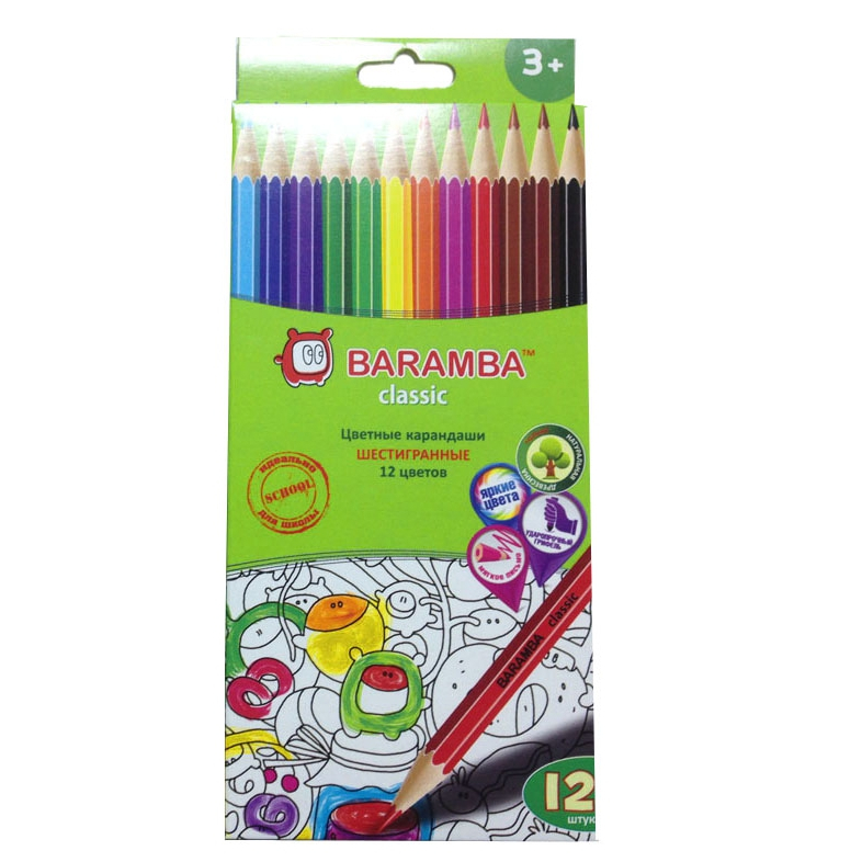 Цветные шестигранные полосатые карандаши, 12 цветов