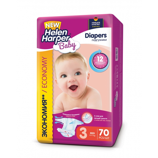 Детские подгузники Helen Harper Baby midi 3 (4-9 кг) - 70 шт