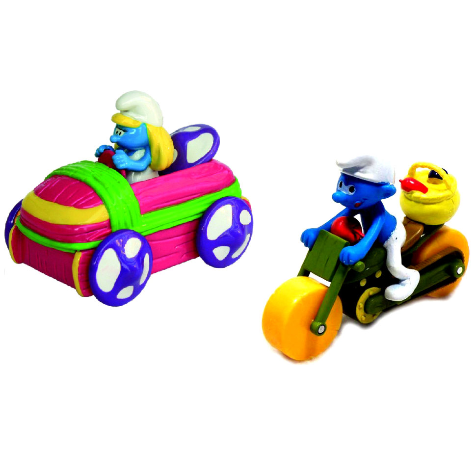 Игровой набор Смурфетта в кабриолете и Смурфик на зеленом мотоцикле