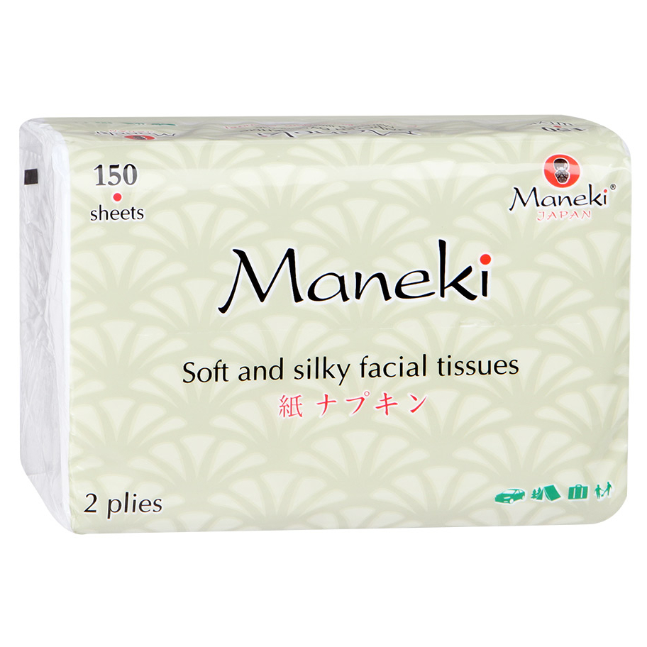 Салфетки бумажные Maneki Kabi (2 слоя) - 150 шт (белые)
