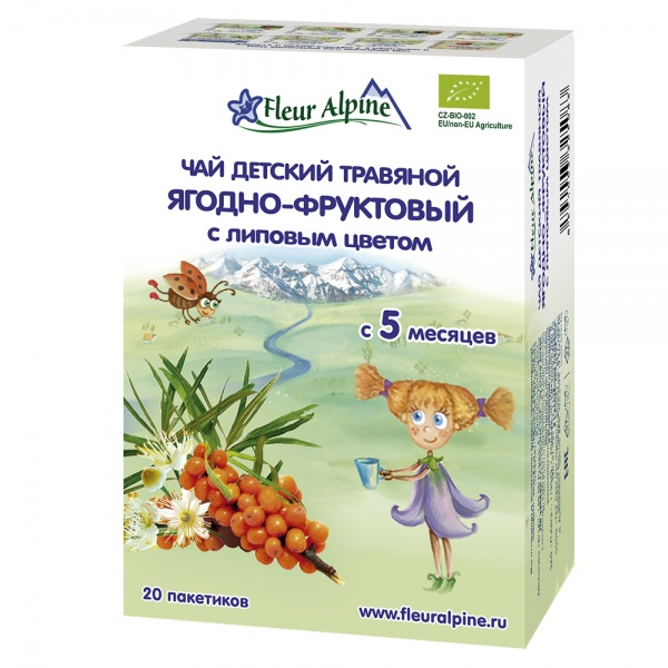 Чай детский травяной Органик Ягодно-фруктовый с липовым цветом с 5 м - 20 пакетиков по 1,5 г