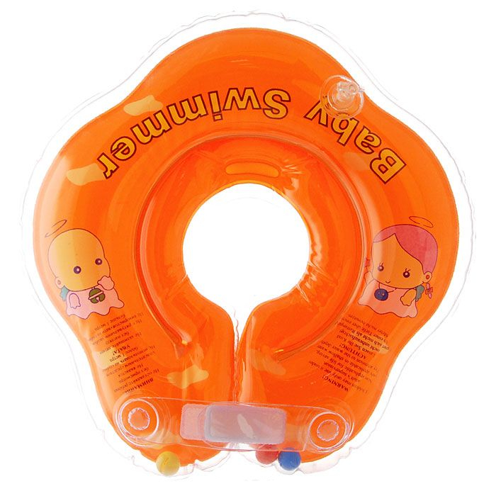 Круг на шею для купания малышей (оранжевый с погремушкой) от 3 кг