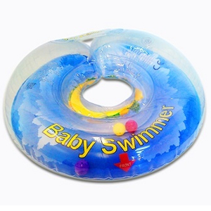 Круг на шею для купания малышей от 6 кг (голубой полуцвет с погремушкой) - Солнечный остров