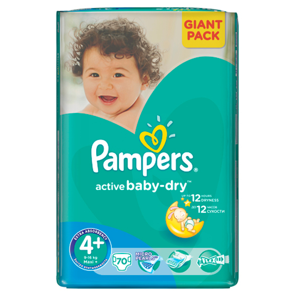 Подгузники Pampers Active Baby-Dry 4+ (9-16 кг) - 70 шт