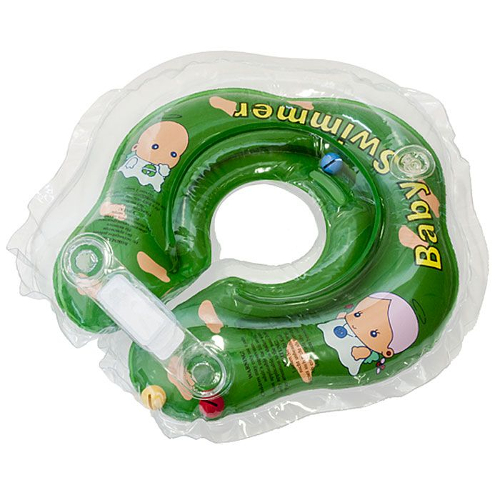Круг на шею для купания малышей (зеленый полуцвет с погремушкой) от 3 кг