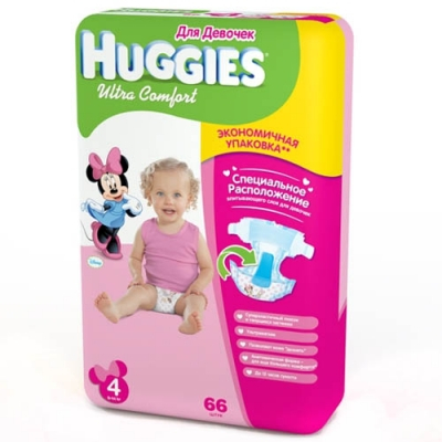 Подгузники Huggies Ultra Comfort для девочек 4 (8-14 кг) - 66 шт