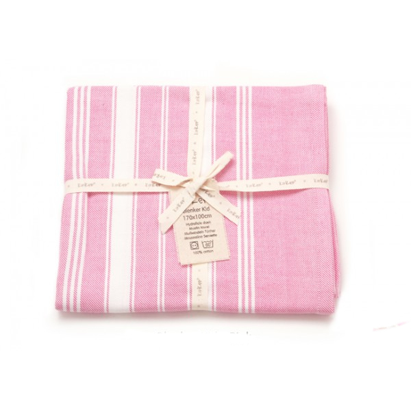 Полотенце розовое с белыми полосками