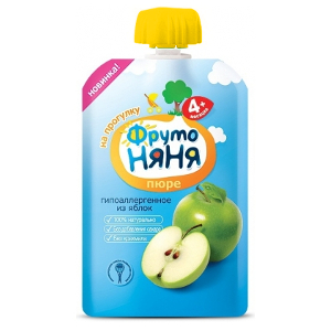 ФрутоНяня Пюре из яблок натуральное гипоаллергенное с 4 м - 90 г (мягкая упаковка)