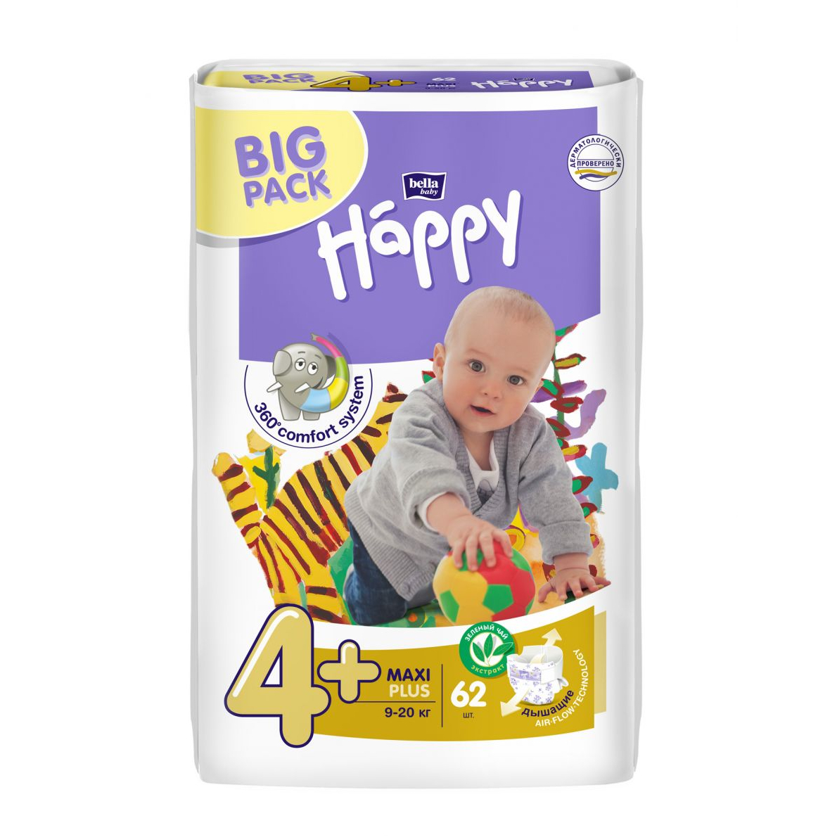 Подгузники Bella Baby Happy Maxi Plus 4+ (9-20 кг) - 62 шт