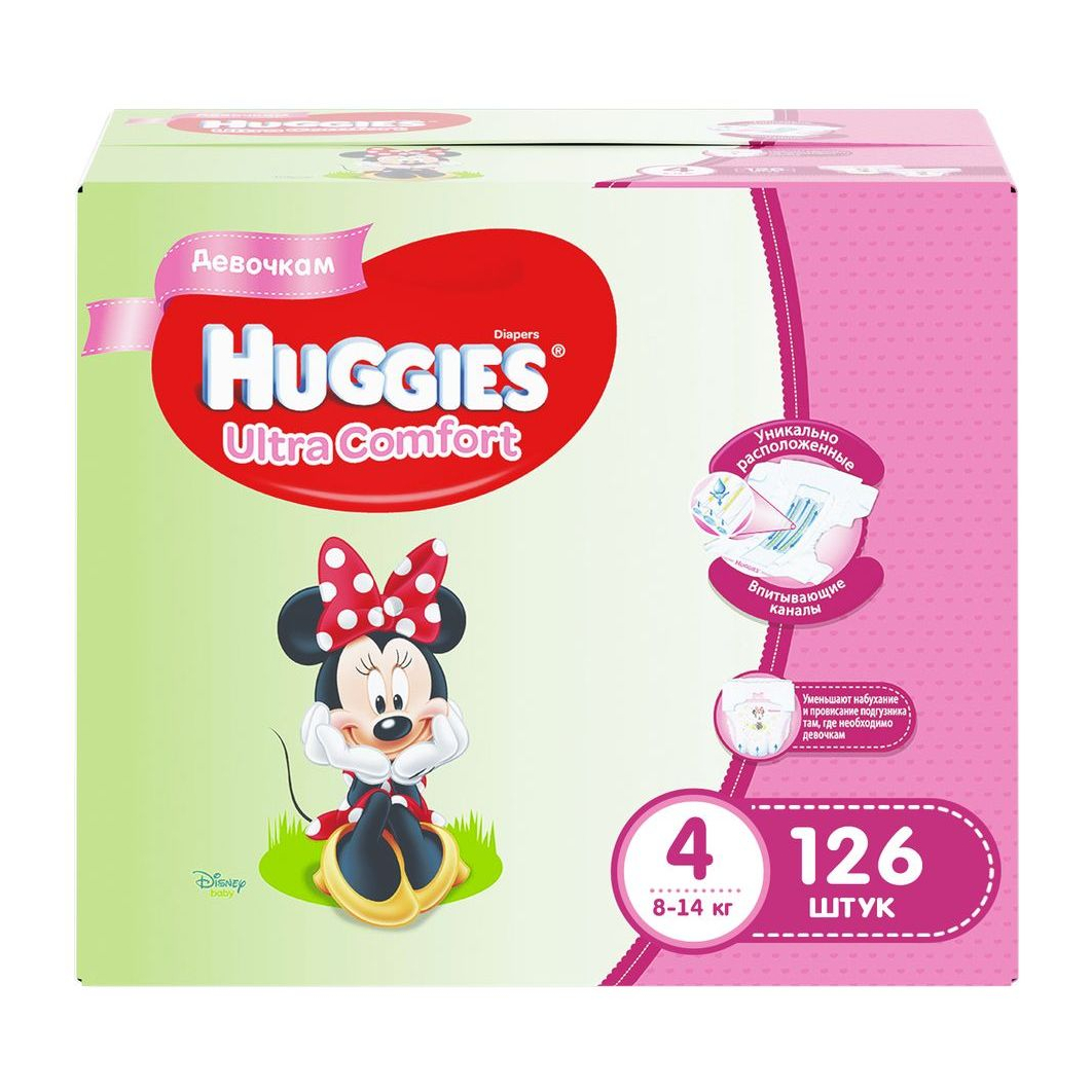Подгузники Huggies Ultra Comfort для девочек 4 (8-14 кг) - 126 шт Disney Box