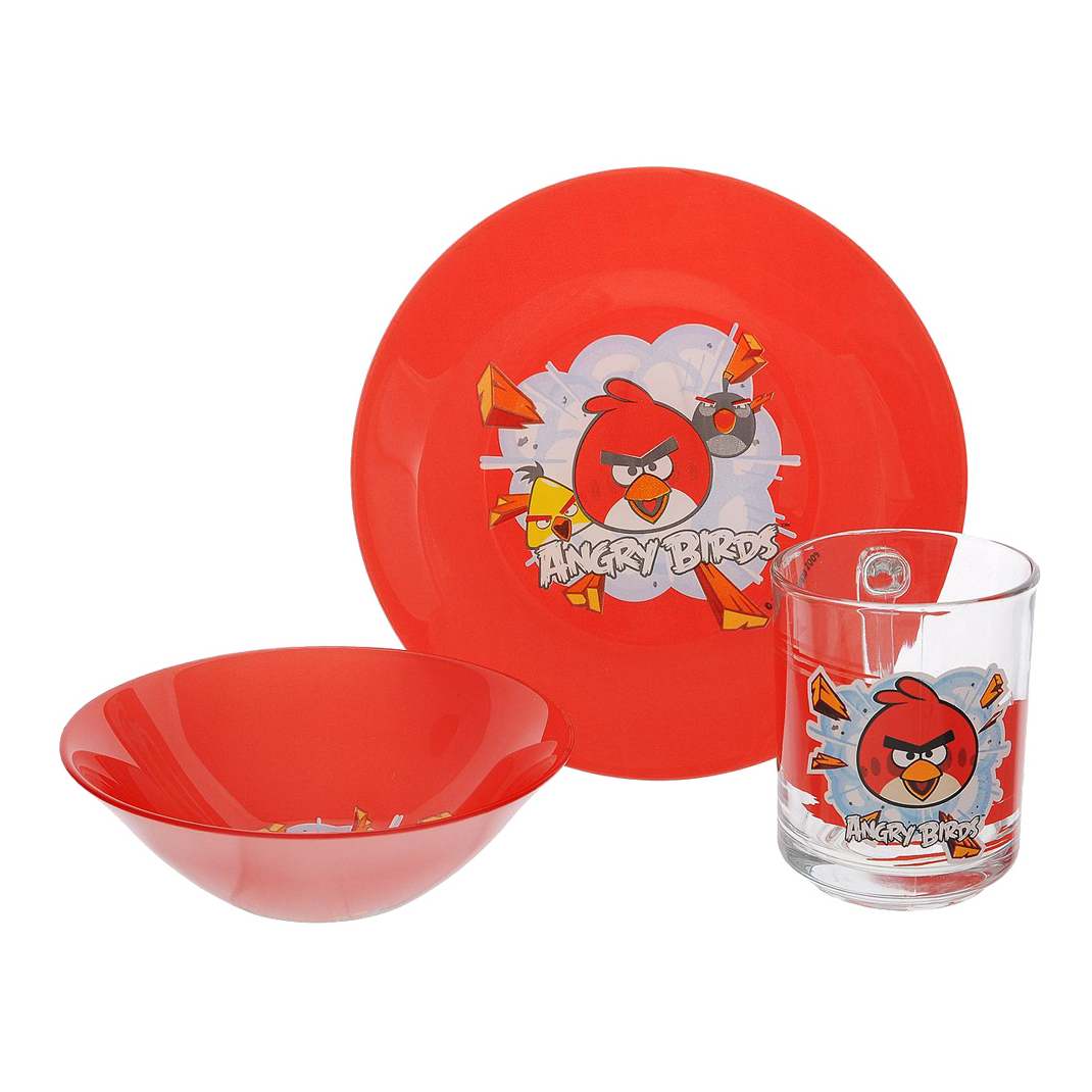 Набор детской посуды Angry Birds Красный (стекло)