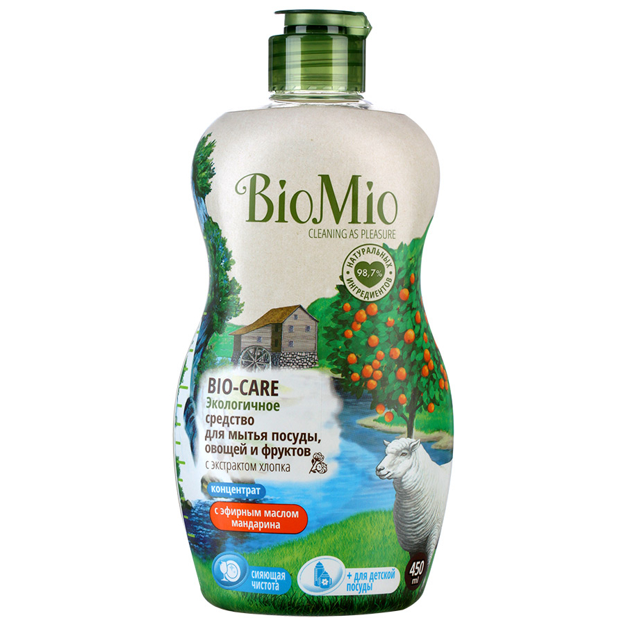 Экологичное средство для мытья посуды, овощей и фруктов Bio-Care с эфирным маслом мандарина - 450мл