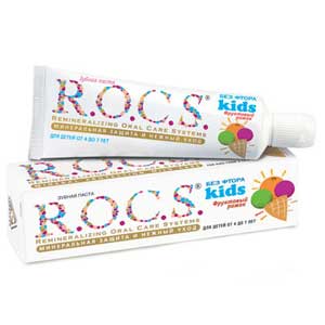 Детская зубная паста без фтора со вкусом фруктового рожка ROCS kids