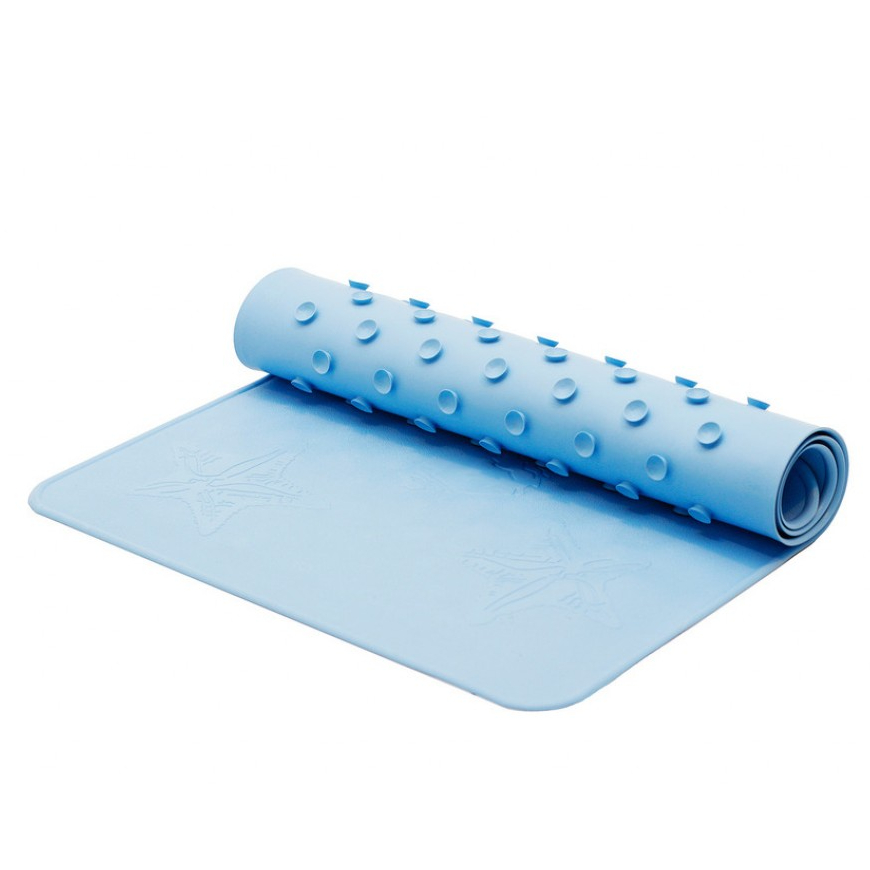 Антискользящий резиновый коврик для ванны 34х74 см (голубой)